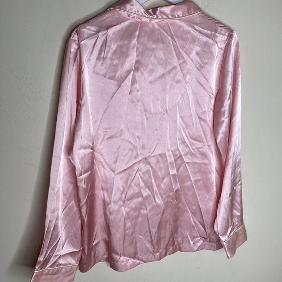Pink K Light Pink Satin Floral Embroidered Pajama Long Sleeve Lounge Top Large - Picture 8 of 10